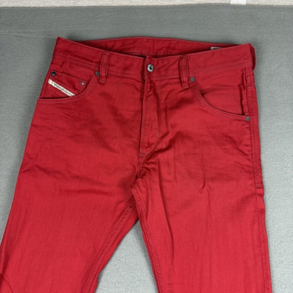 Diesel Krayver Jeans Mens W30 L32 Red Regular Slim Carrot Zip Stretch - Picture 3 of 13